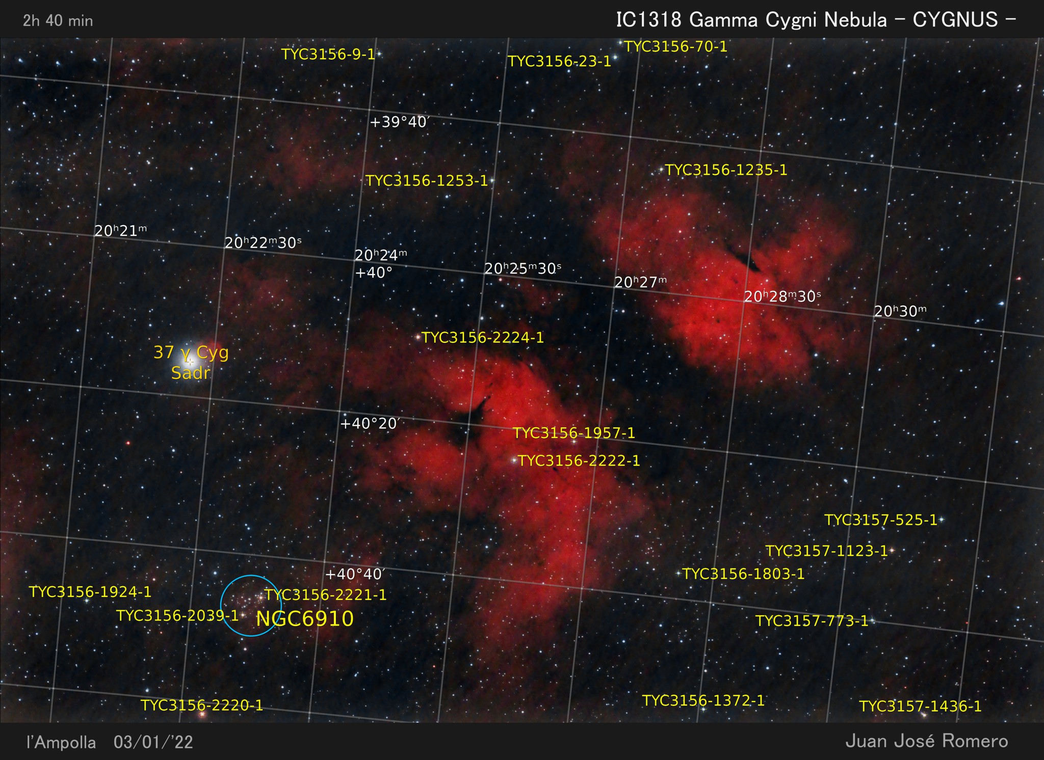Imatge anotada: IC 1318 – Nebulosa Gamma Cygni
