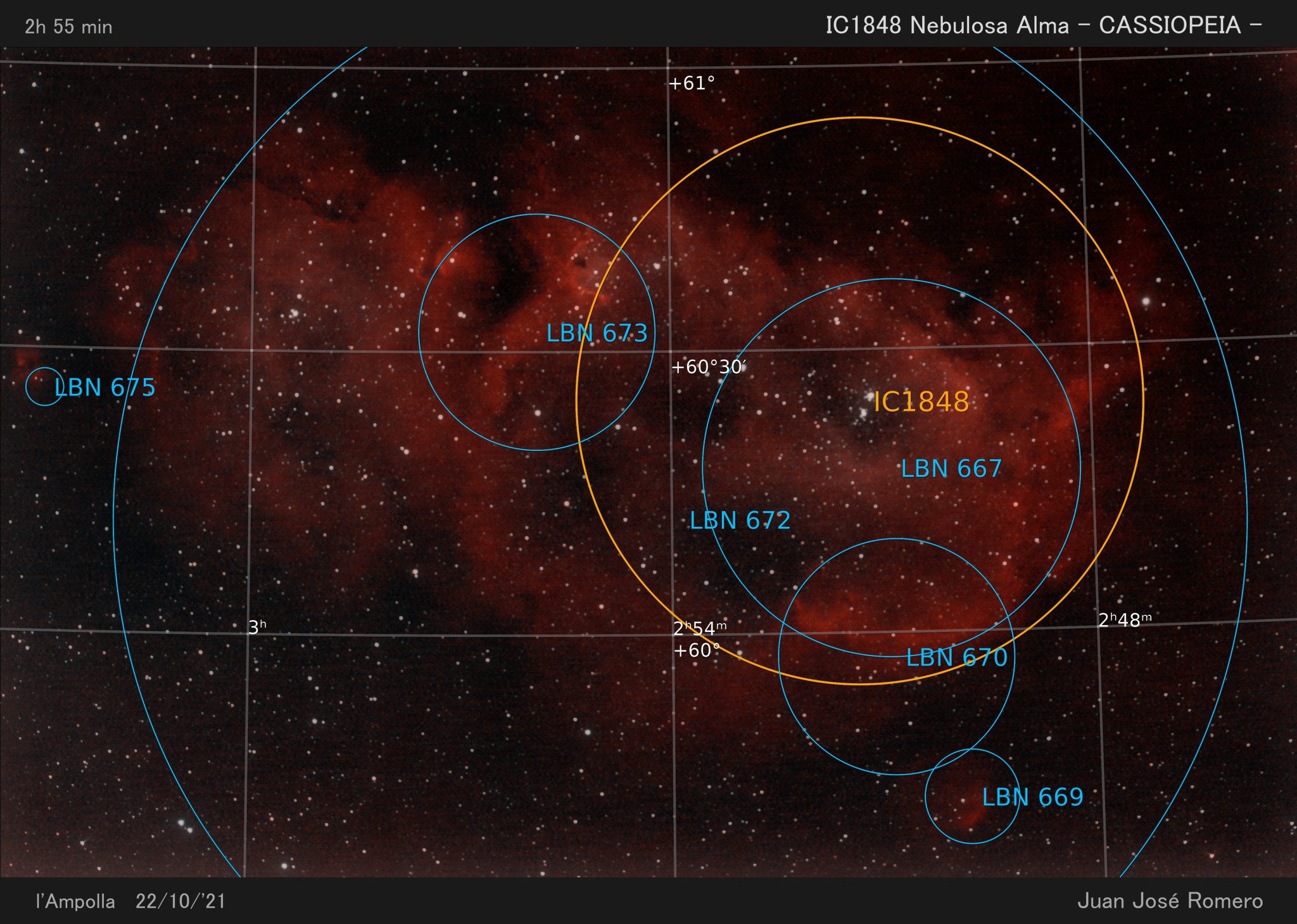Imatge anotada: IC 1848 – Nebulosa de l'Ànima