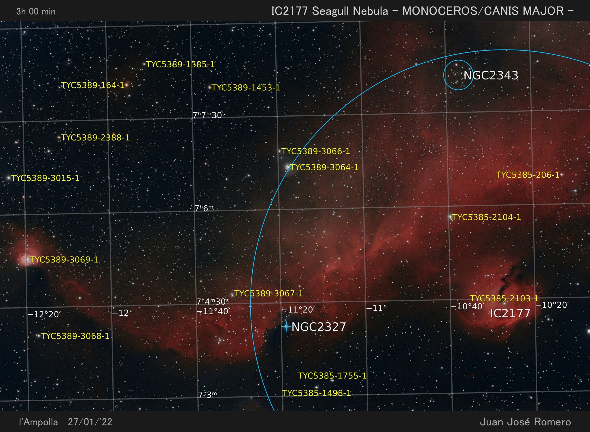 Imagen anotada: IC 2177 – Nebulosa de la Gaviota