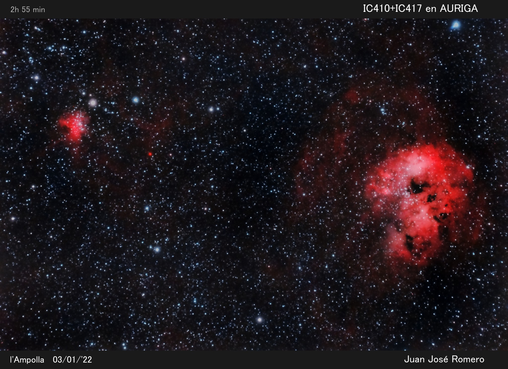 Fotografia astronòmica de IC 410 i IC 417 – Nebuloses d'Auriga