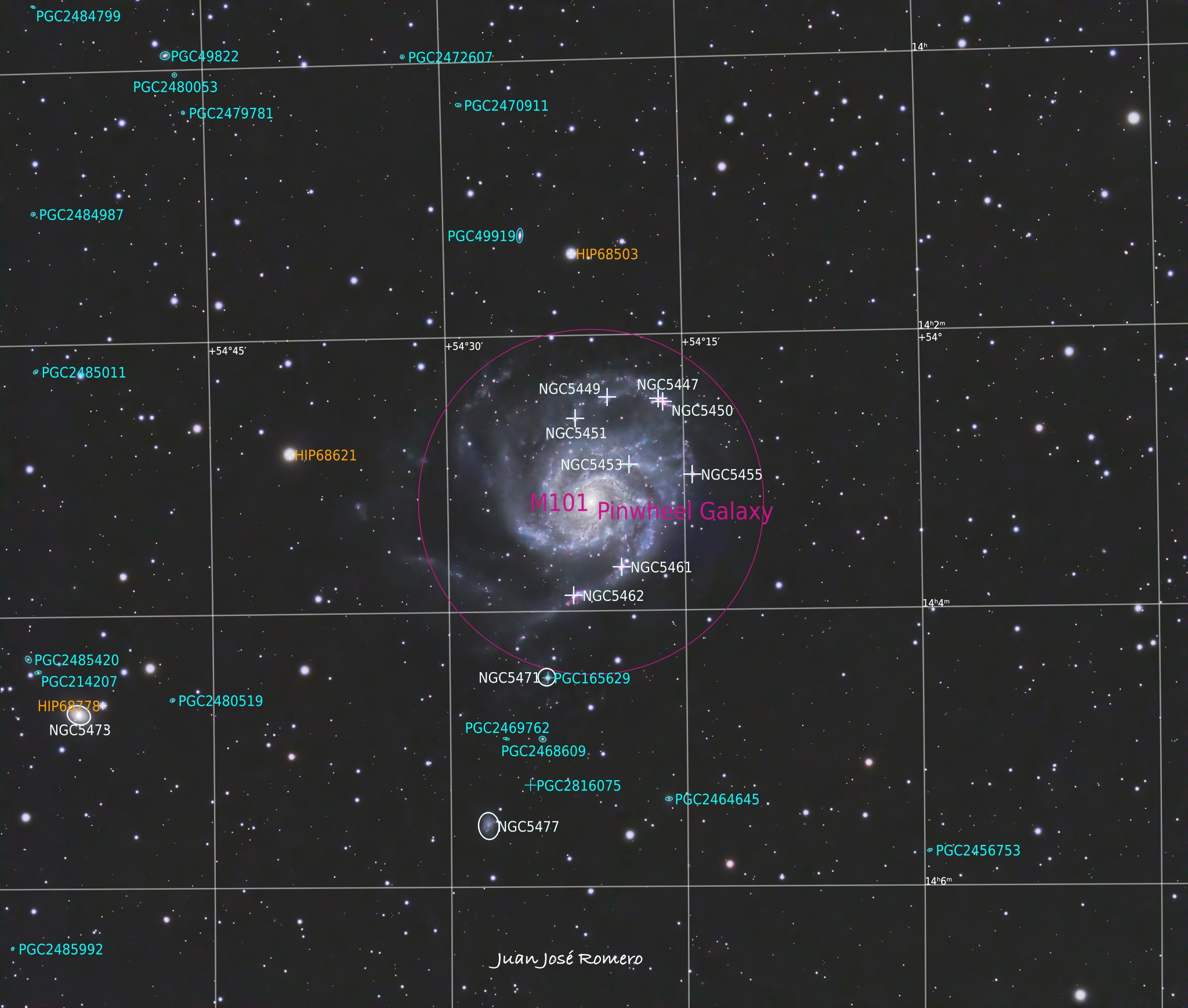 Objectes identificats: M101, la galàxia del Molí de Vent