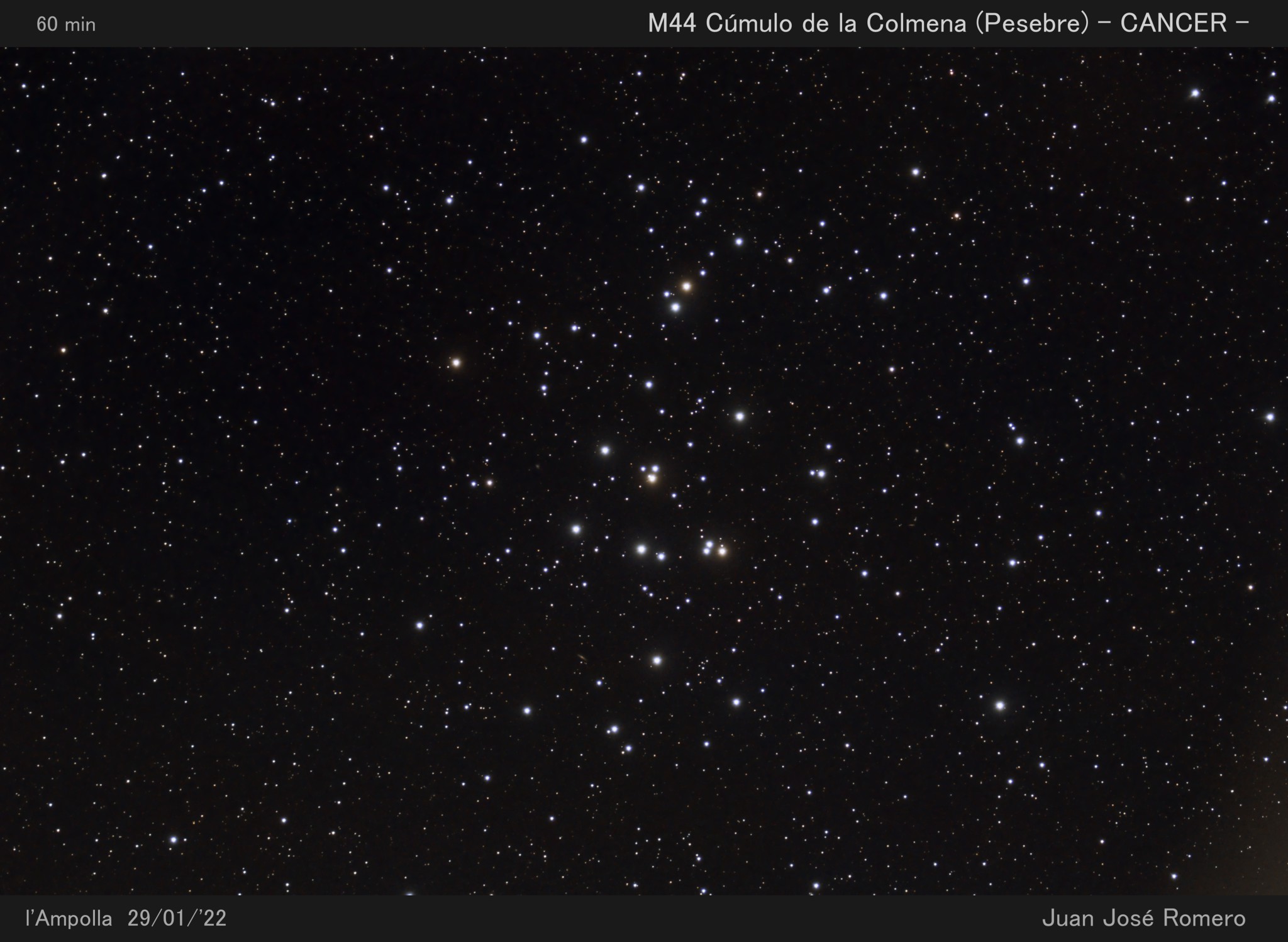 Fotografia astronòmica de M44, el cúmul del Rusc (Praesepe)