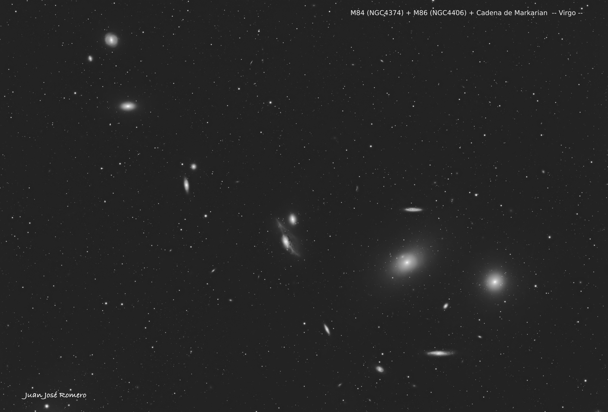 Fotografia astronòmica de M84 + M86 (NGC4374 + NGC4406)