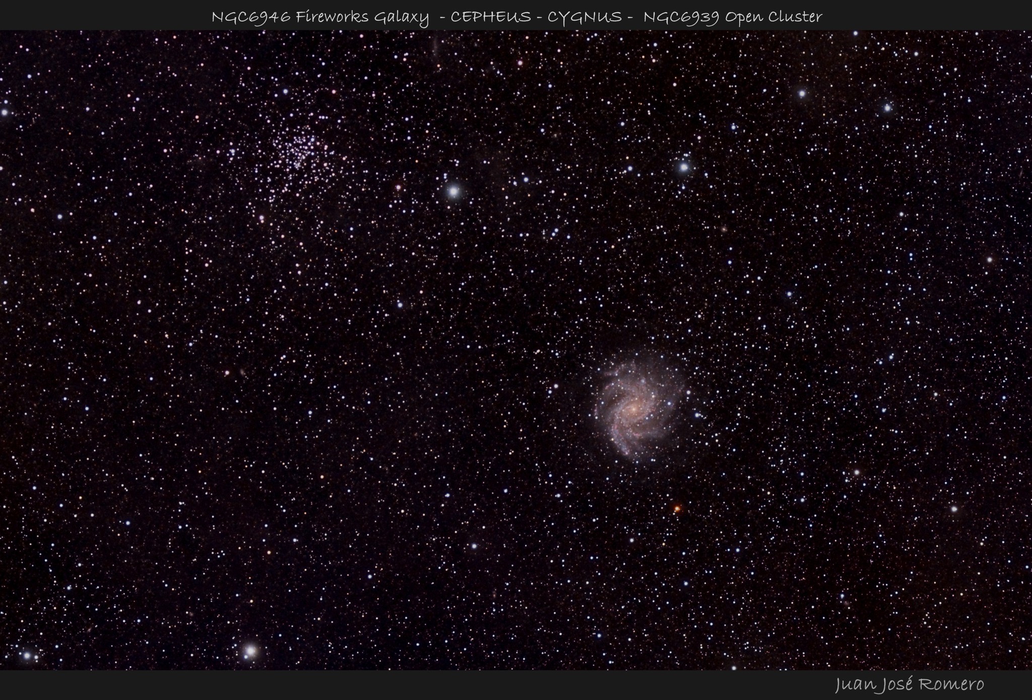 Fotografia astronòmica de NGC 6939 i NGC6946– Cúmul obert i Fireworks Galaxy