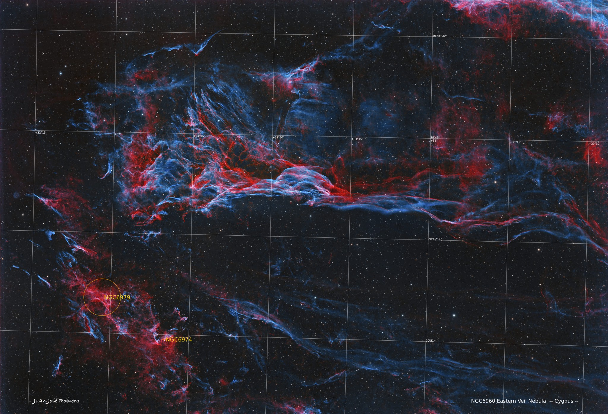 Objectes identificats: NGC6960 – Part oriental (est) del Western Veil Nebula