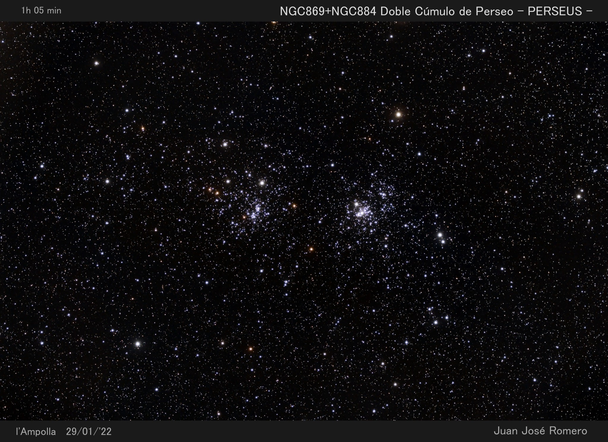 Fotografia astronòmica de NGC 869 i NGC 884 – Doble Cúmul de Perseus